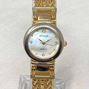 Gossip Watch Women 24mm Gold Tone Braided Band MOP Dial New Battery 7.75"